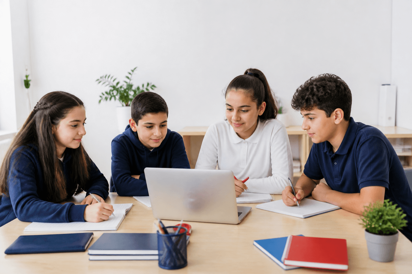 Küçük grup halinde birlikte çalışan öğrenciler